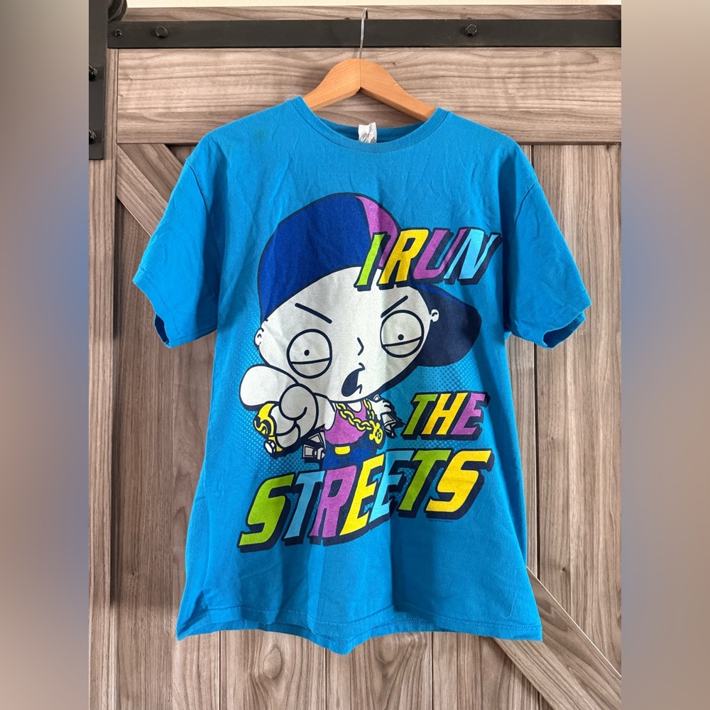 Vibrant Blue Stewie Family Guy Graphic Tee